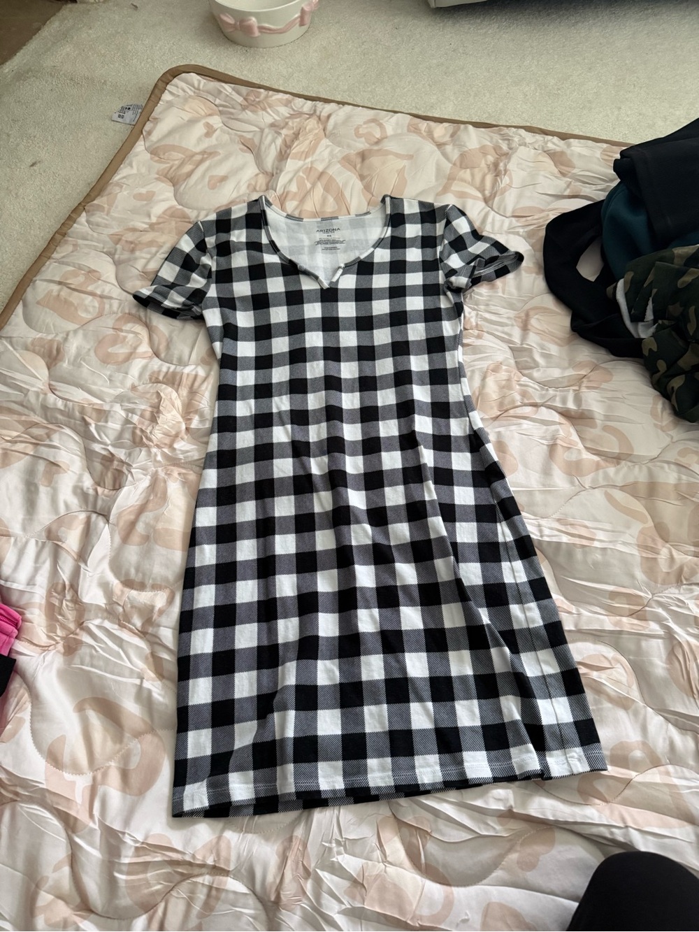 Arizona Jean Company Black and White Check Short Sleeve Dress